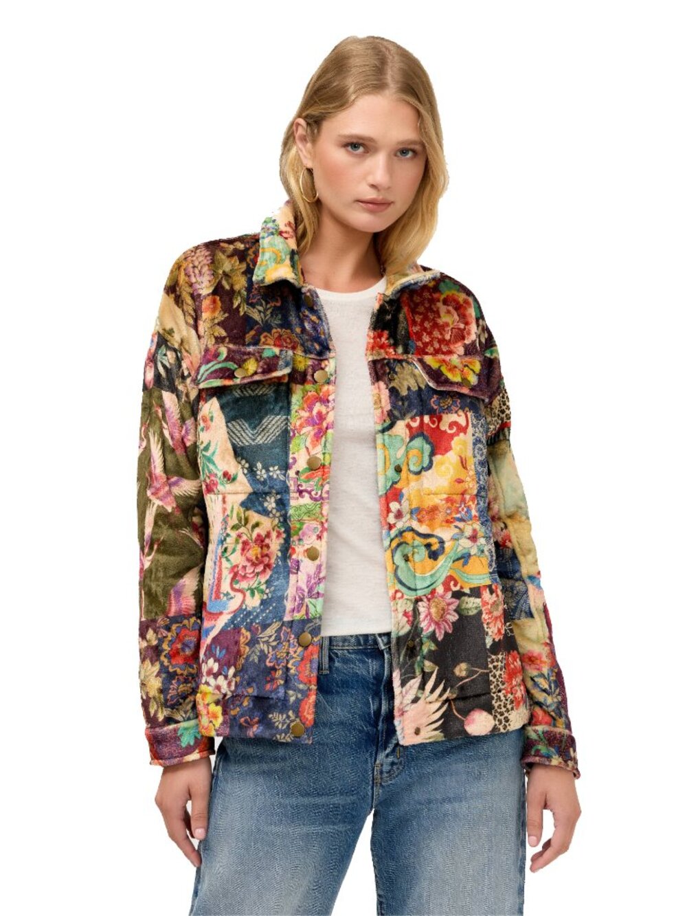Johnny Was Amelie Cozy Sherpa Trucker Jacket Fabiana Floral Long Black Multi NEW